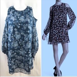 Vince Camuto blue chiffon dress w/ cold shoulder